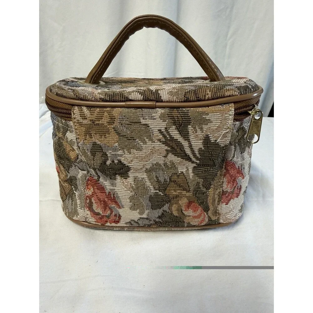 VTG Avon Floral Tapestry Cosmetic Bag Toiletries Travel Case Zip Closure